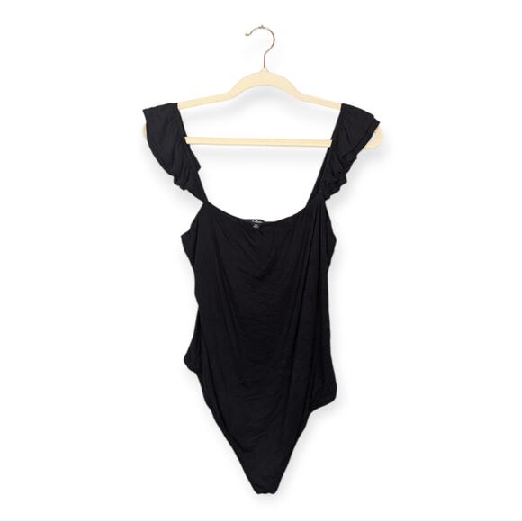 NWT Lulu’s Black Repeat After Me Sleeveless Ruffled Bodysuit Size XL - Picture 1 of 9
